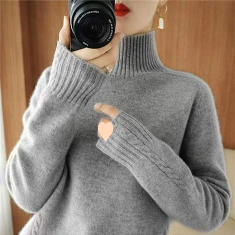 Autumn And Winter New Trendy Semi-high Collar Sweater Women's Solid Color Knitted Bottoming Shirt