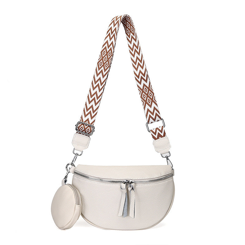 Cowhide Leather Fashion Crescent Saddle Crossbody Bag