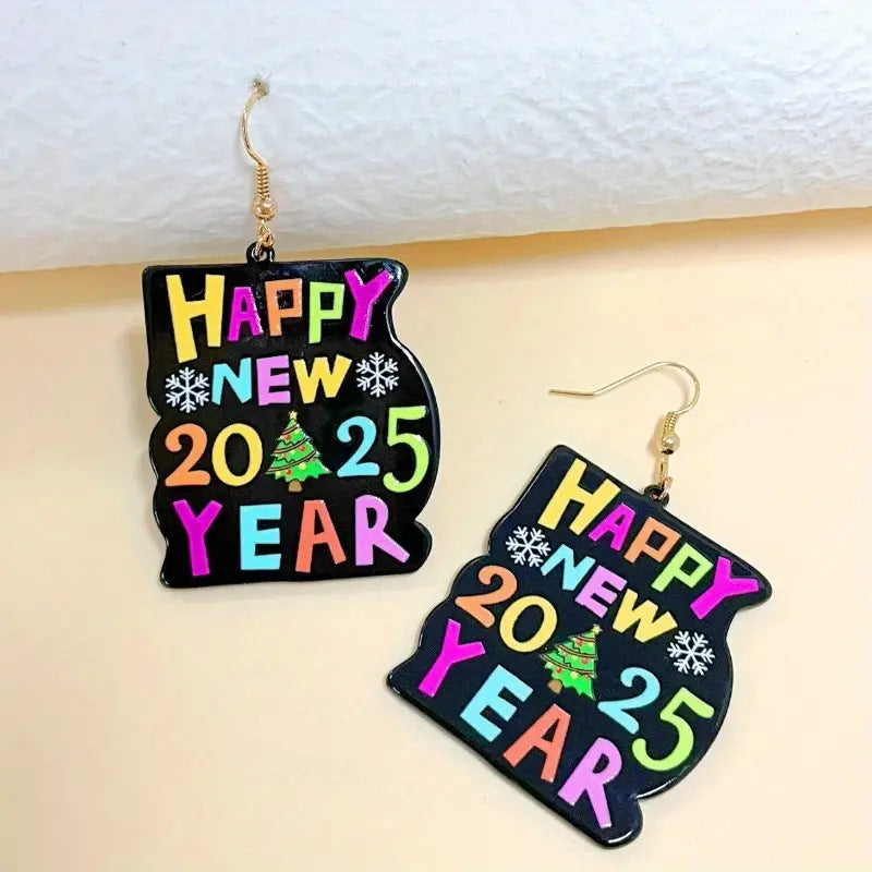 Earrings For New Year 2025 Colorful English Digital Acrylic Earrings