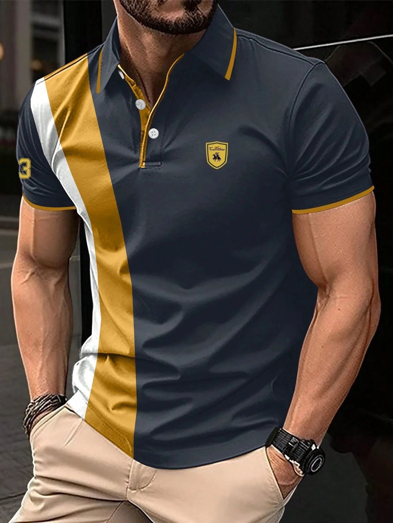Men's 3D Printing Digital Printed Polo Shirt Short Sleeve