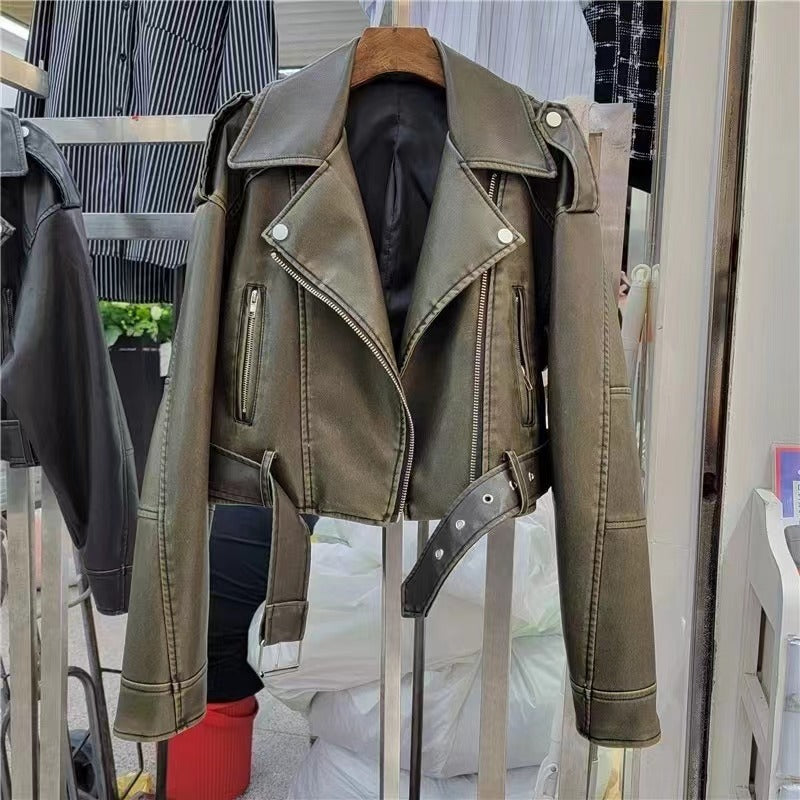 Hong Kong Style Retro Coat Women's Short Spring And Autumn New Casual Pop Motorcycle PU Leather Jacket