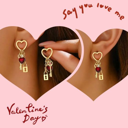 Valentine's Day Gift Luxury Love Earrings With Rhine Stone Lock Series Diamond Lock-shaped Special-interest Earrings For Women