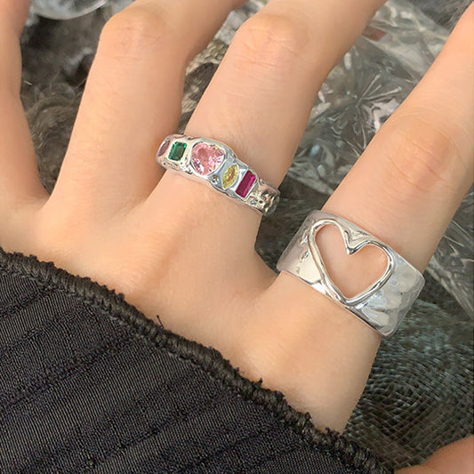 Special-interest Design Irregular Hollow-out Love Heart-shaped Ring