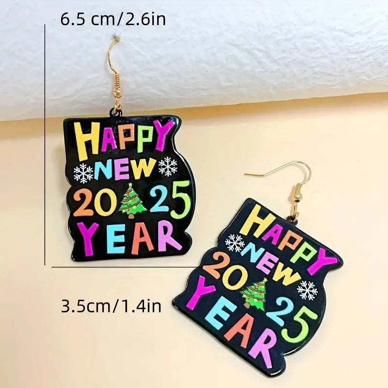 Earrings For New Year 2025 Colorful English Digital Acrylic Earrings