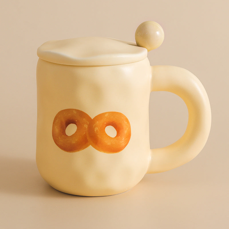 Cute Bread Mug With Lid Spoon