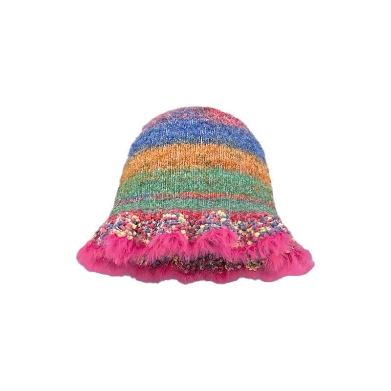 Rainbow Striped Oil Painting Knitted Woolen Cap