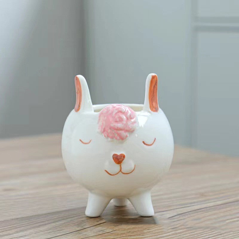 High Temperature Hand Painting Cartoon Animal Flowerpot