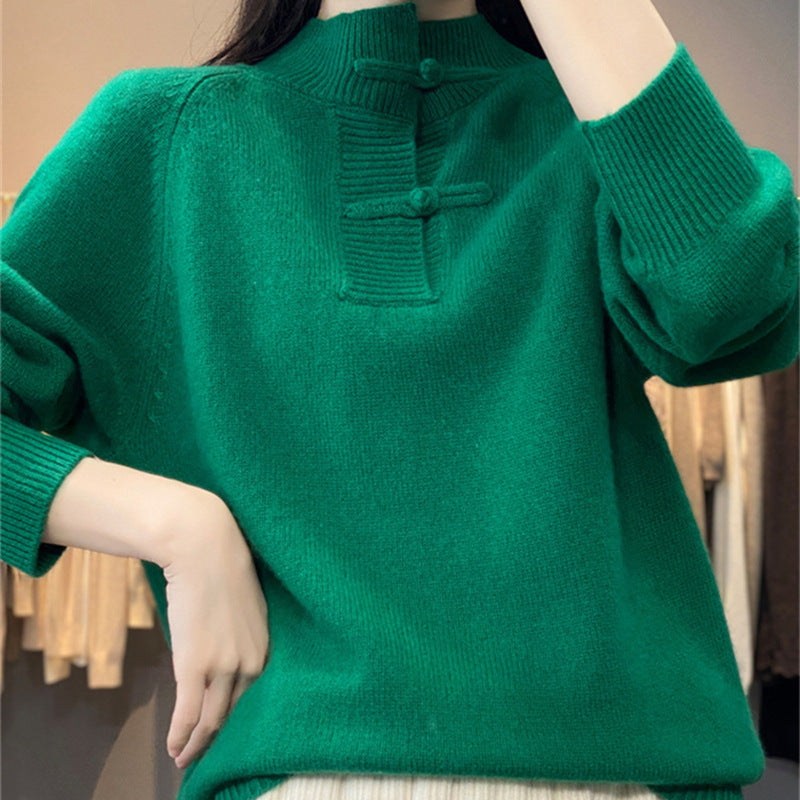 Women's Retro Turtleneck Sweater With Buckle