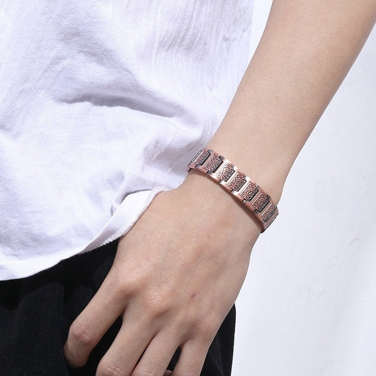 Double Row Fully Magnetic Red Copper Bracelet Retro Style