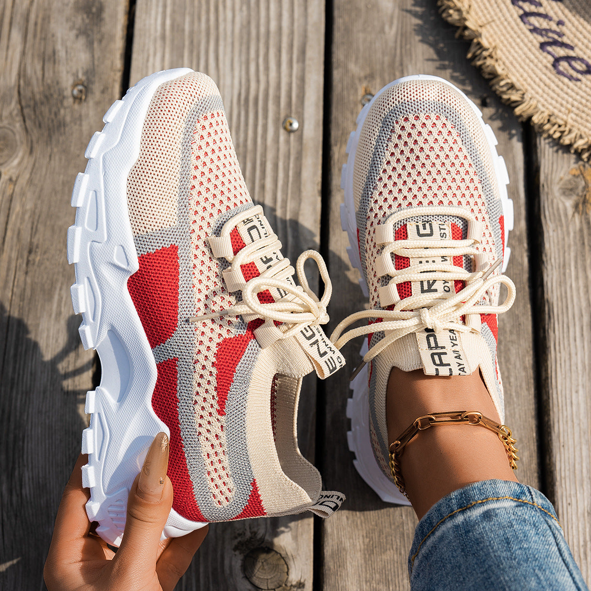 Flyknit Mesh Shoes Women's Thin Breathable Casual Shoes