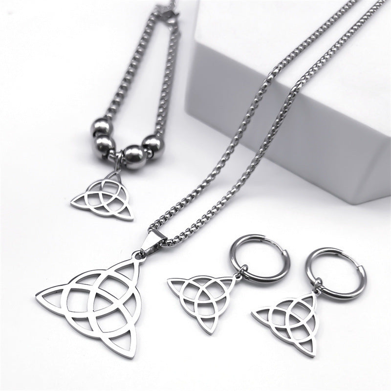 Triangle Circle Pendant Stainless Steel Necklace Suit