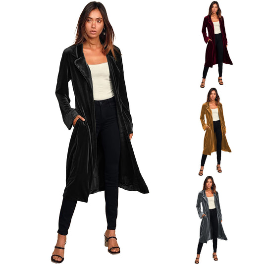 European And American Gold Velvet Long Trench Coat