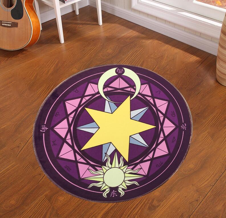 80CM Cartoon Round Carpet Children's Bedroom Card Captor Sakura Magic Circle Carpet Eco-Friendly Rug Computer Chair Mat