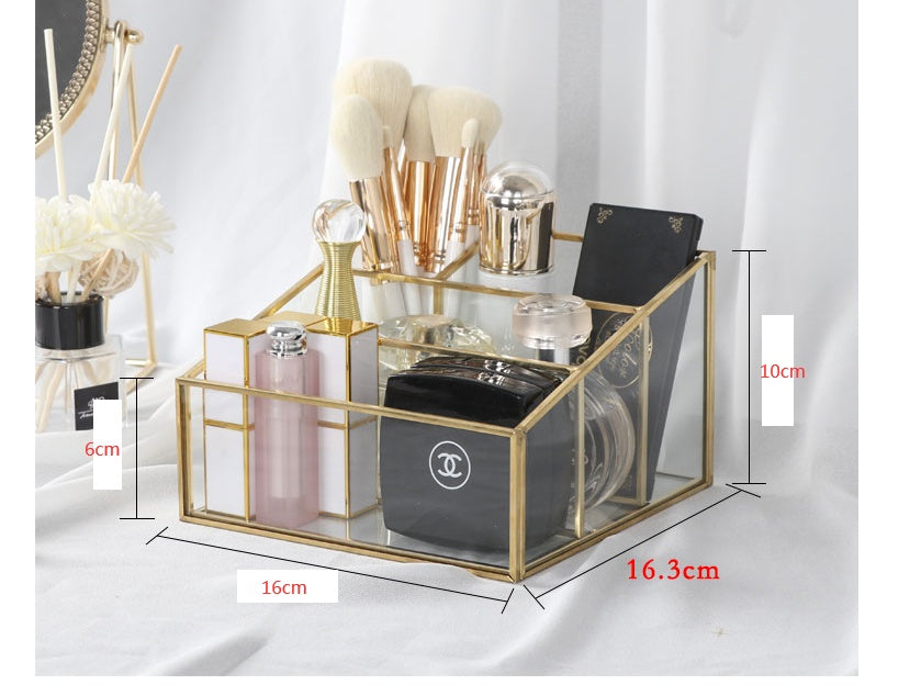 Brass glass cosmetic storage box