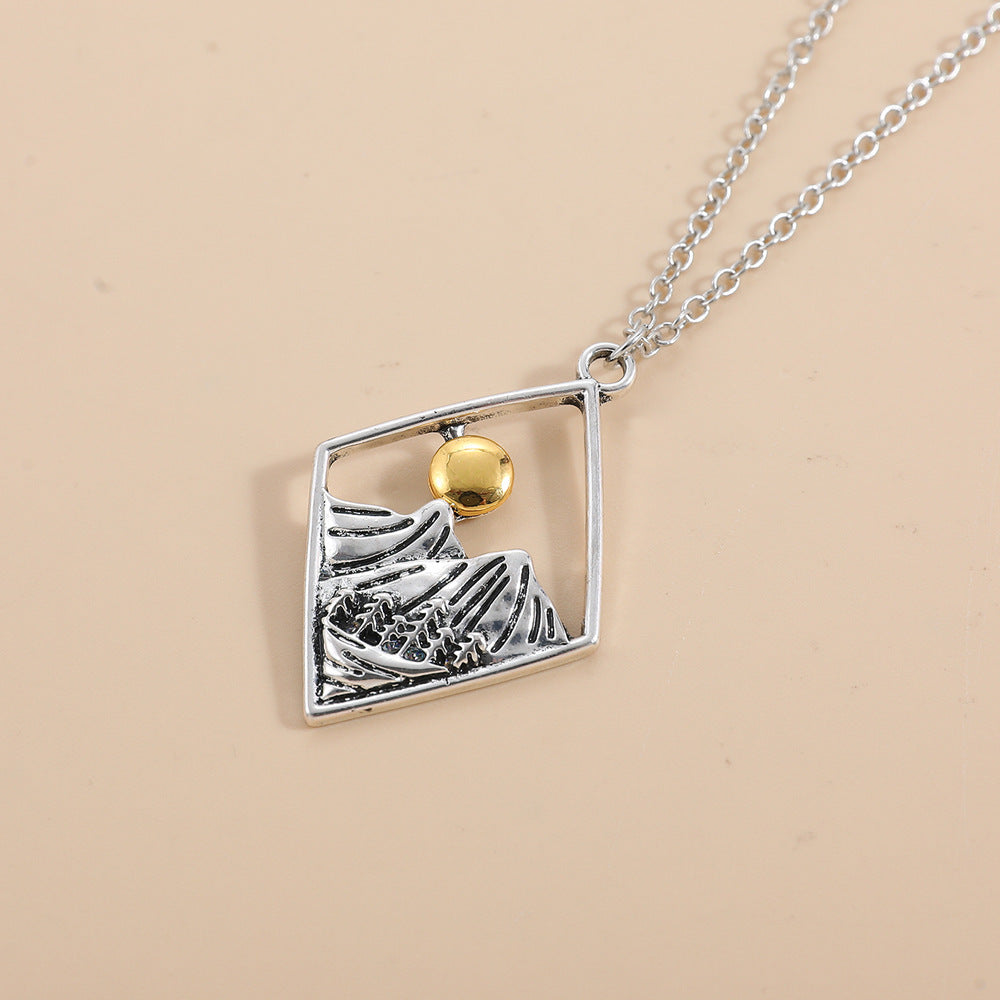 Hollow Sun Mountain Alloy Pendant Necklace