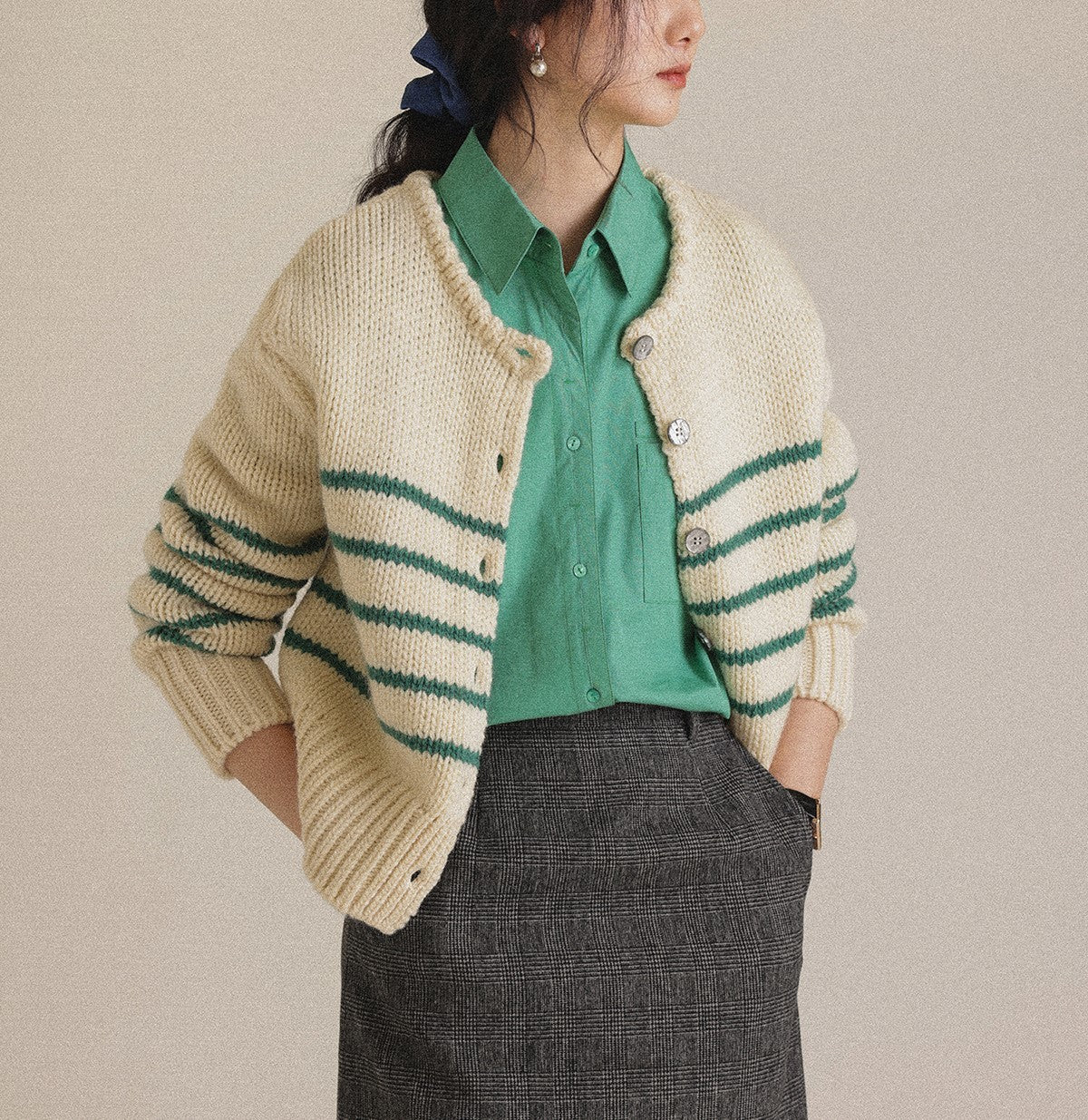 Striped Knitted Cardigan Sweater Short Coat