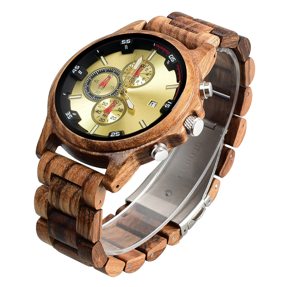 Wooden men's quartz watch