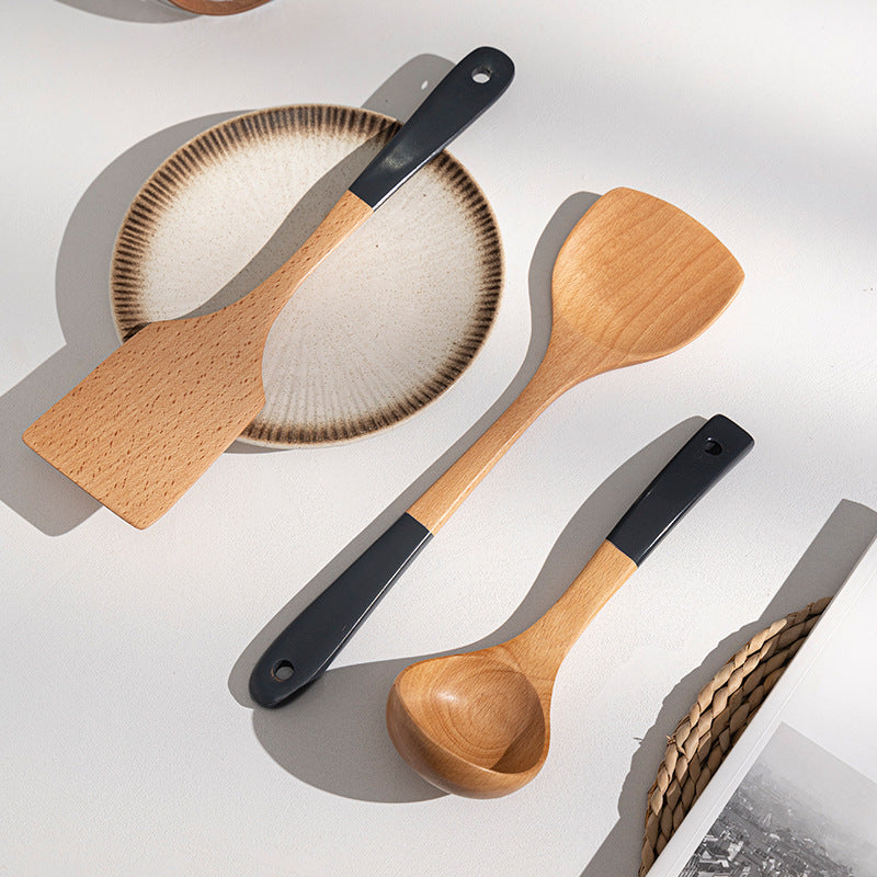 Household Non-stick Wooden Spatula Rice Spoon Wooden Soup Spoon Cookware Set