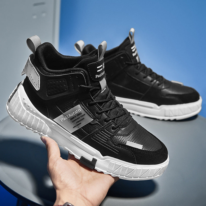 High-Top Leather Panel Casual Sneakers