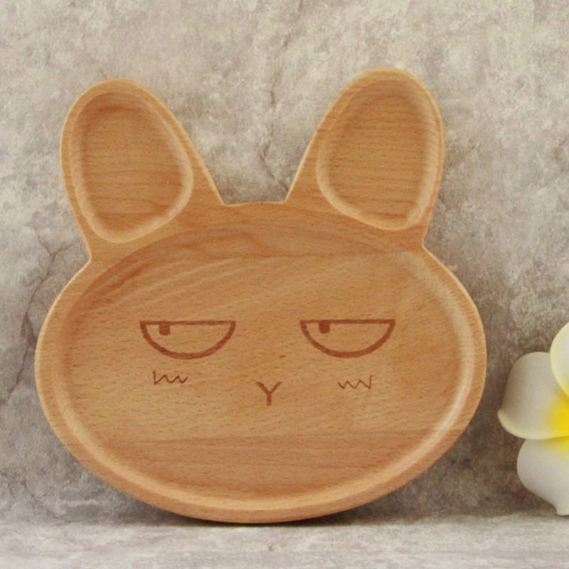 Cute wooden cartoon rabbit face dinner plate