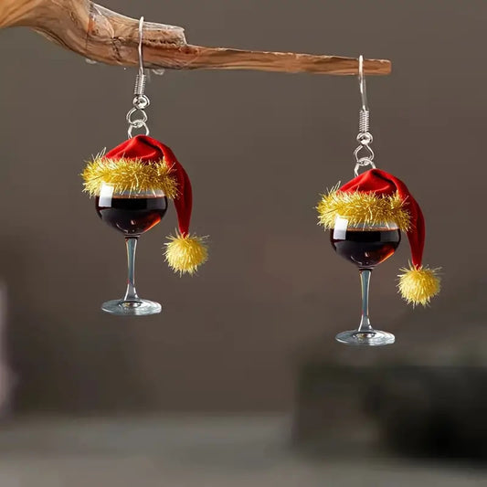 Christmas Hat Wine Glass Acrylic Earrings