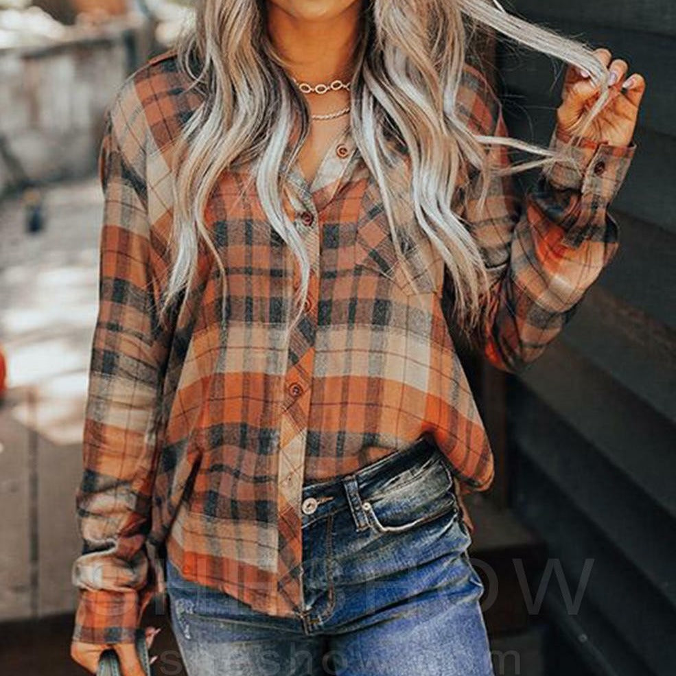 Women's Plaid Long-sleeved Shirt