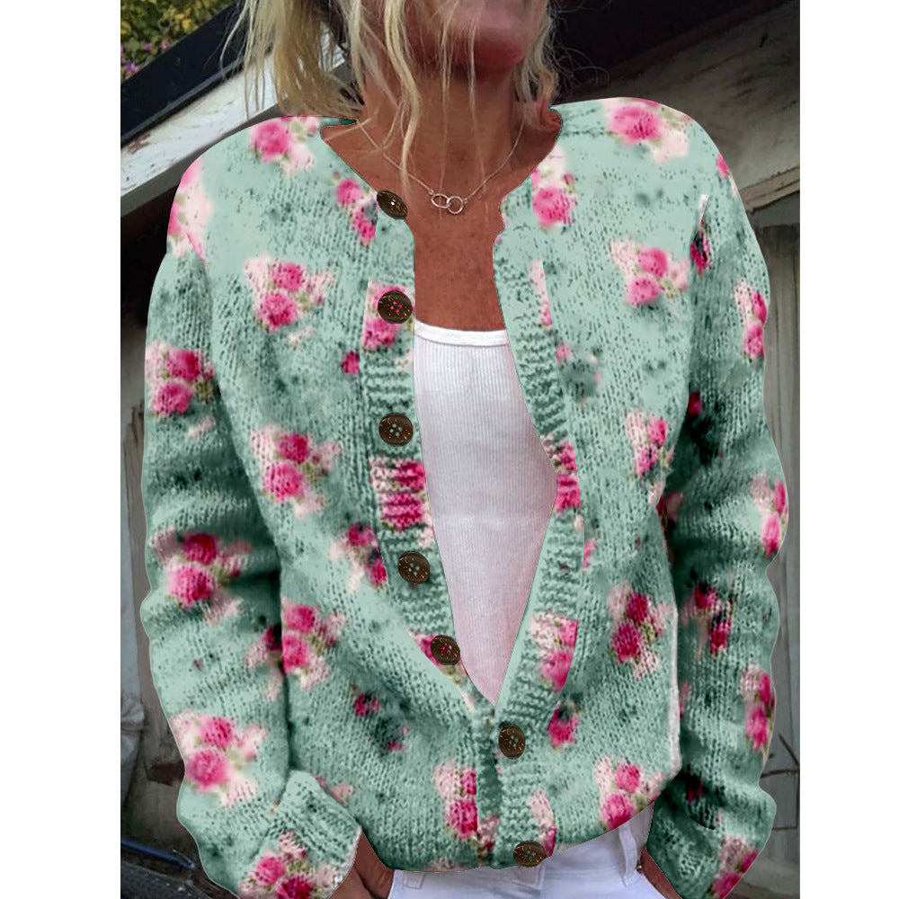 Women's Sweater Animal Elements Floral Cardigan