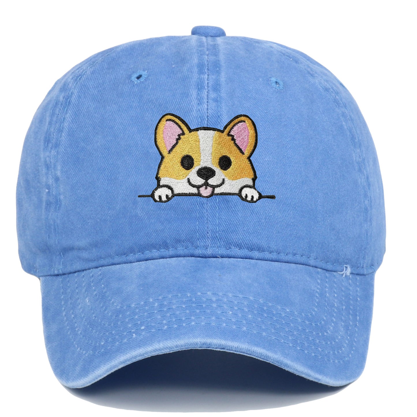 Corgi Embroidered Baseball Fashionable Washed Sports Cap