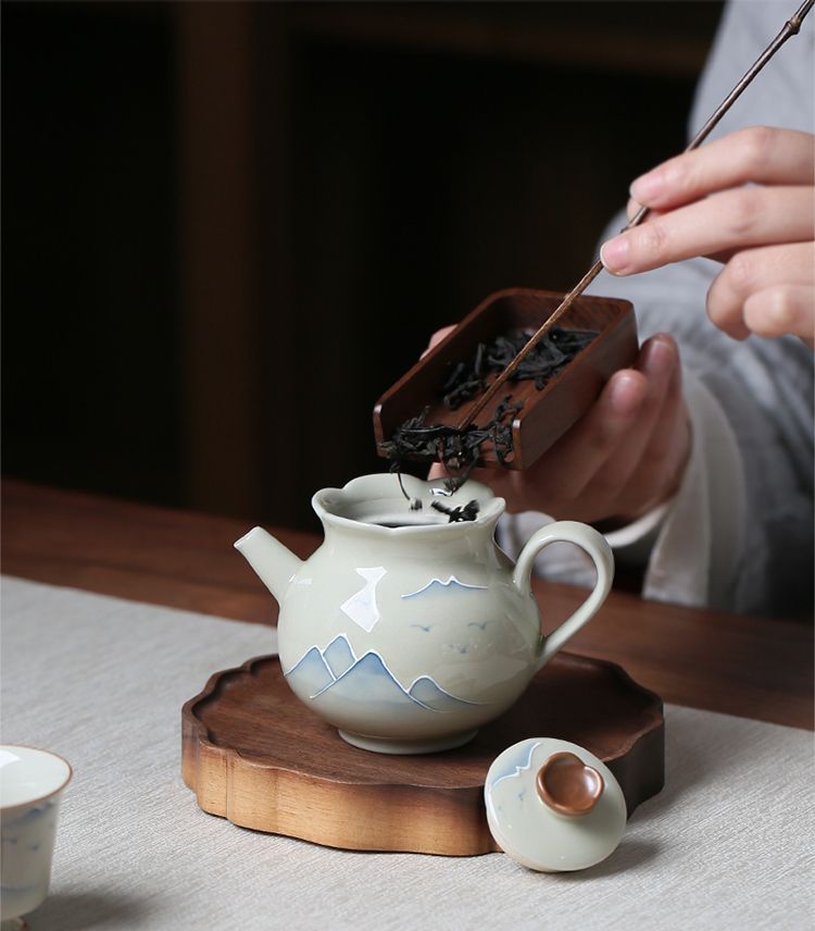 Household Grass And Wood Gray Hand-painted Landscape Underglaze Porcelain Chinese Teapot