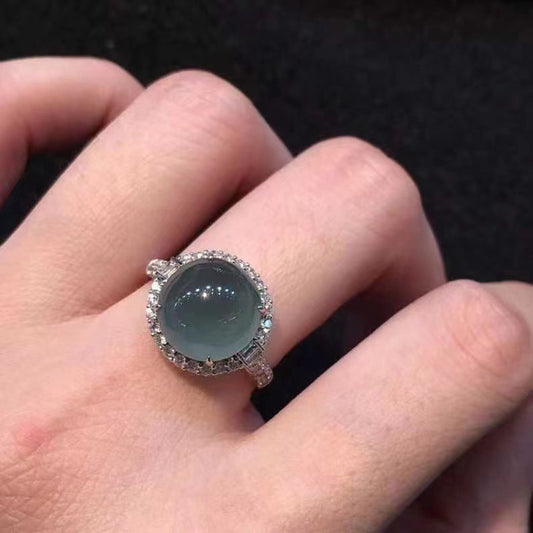 Lake Blue Chalcedony Ring Female Full Diamond