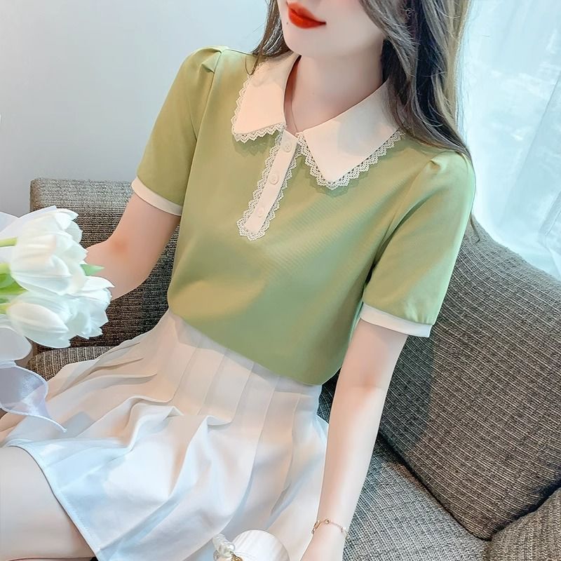 Polo Collar Short Sleeve T-shirt Women