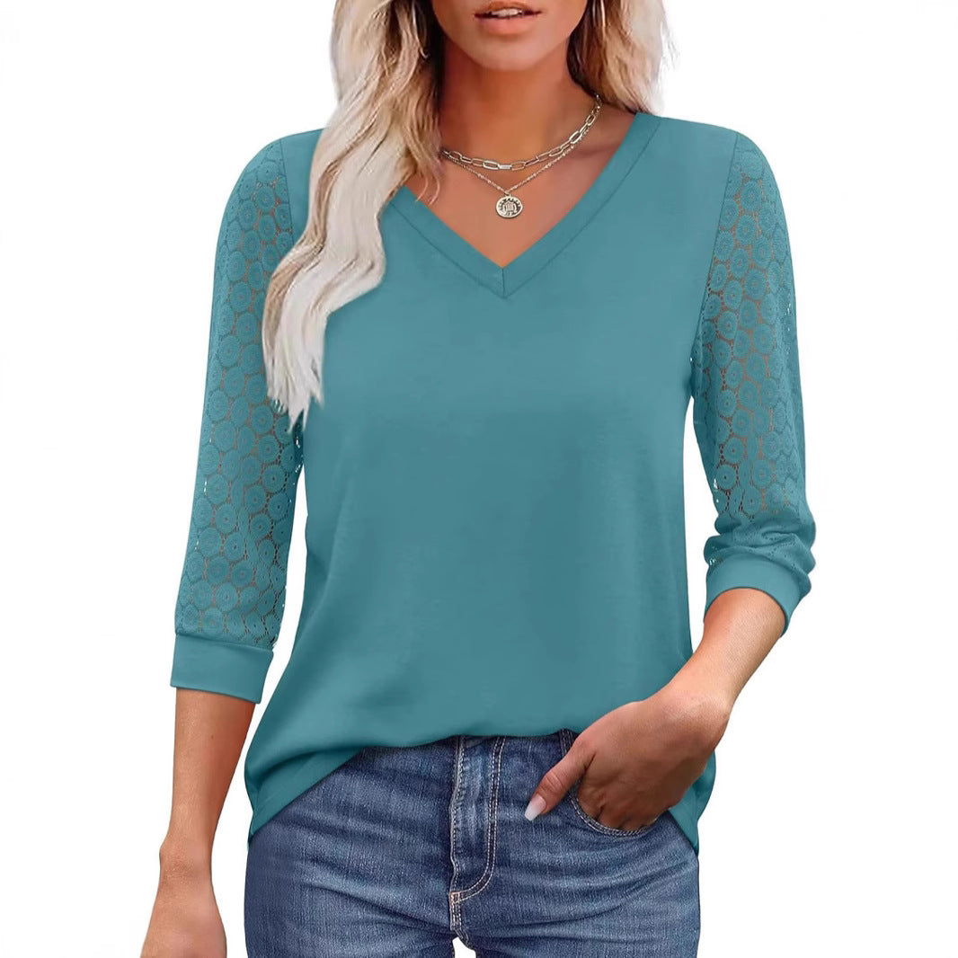 Hollow-out Lace Tops Casual Loose