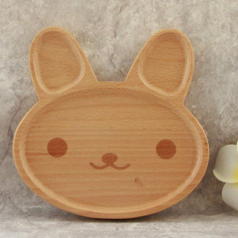 Cute wooden cartoon rabbit face dinner plate