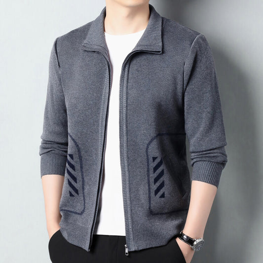 Solid Color Knitted Cardigan For Men