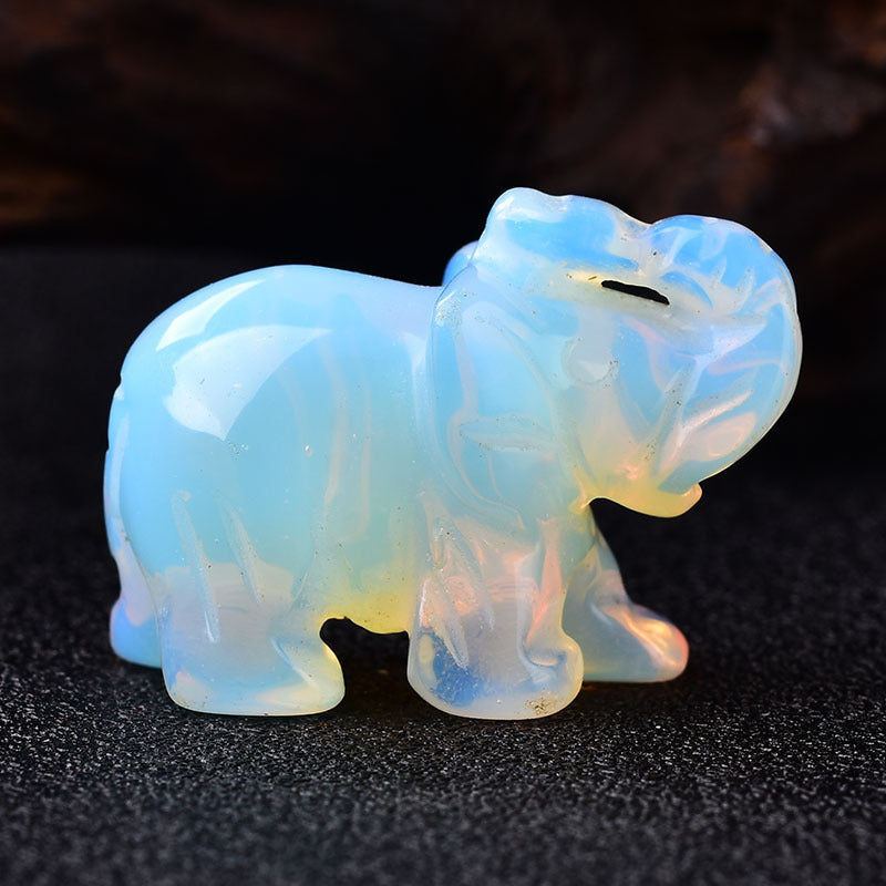 Crystal semi-precious stone carved elephant ornament