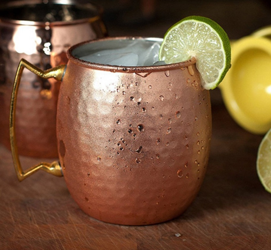 Stainless Steel Copper Plating Hammered Drum Art Moscow Mule Beer Coffee Mug Reusable Beverage Cup