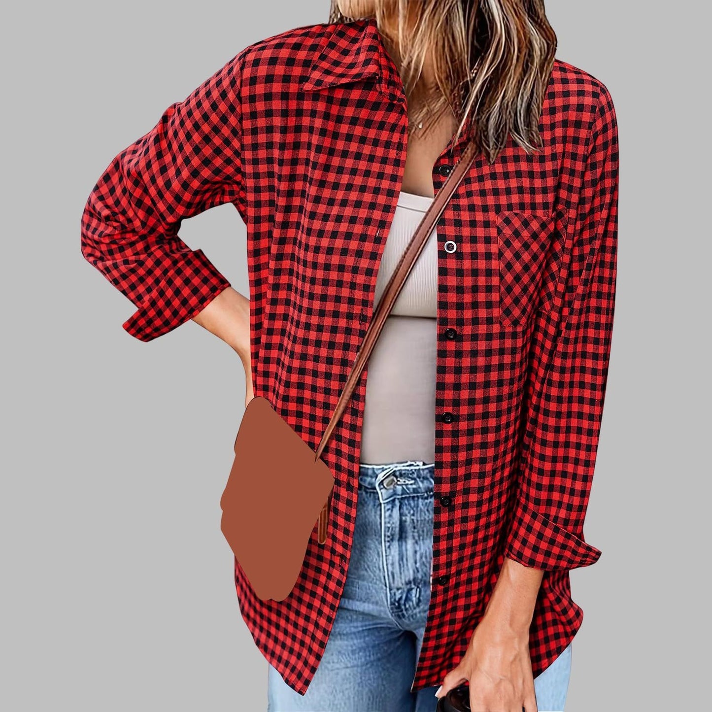 Loose Women's Long-sleeve Plaid Shirt