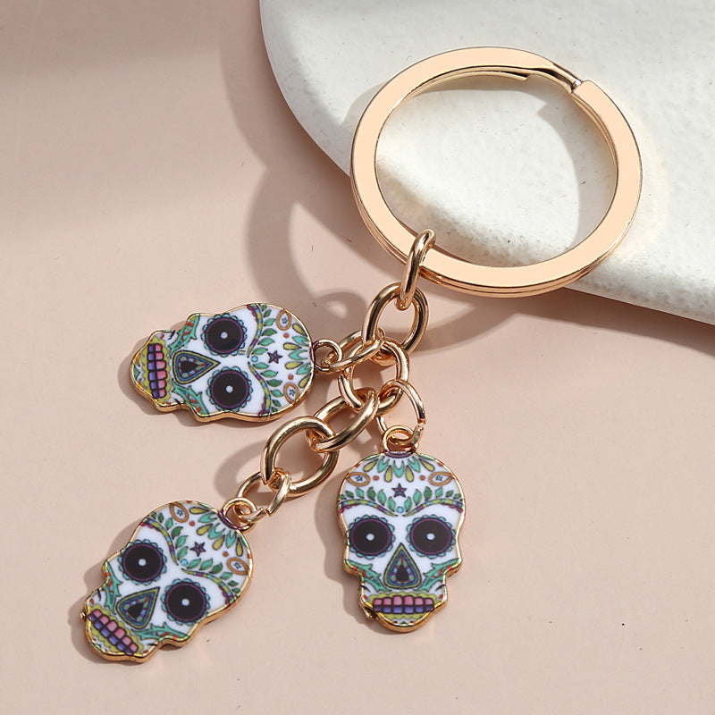 Hot Selling Dripping Oil Alloy Colorful Owl Ladybug Dark Flower Ghost Face Keychain Bag Ornaments