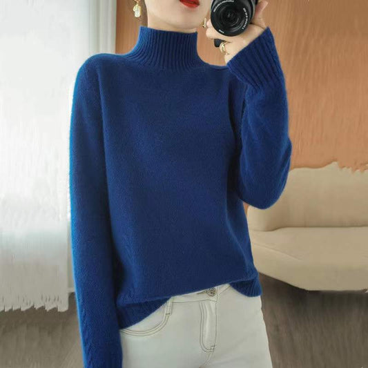 Autumn And Winter New Trendy Semi-high Collar Sweater Women's Solid Color Knitted Bottoming Shirt