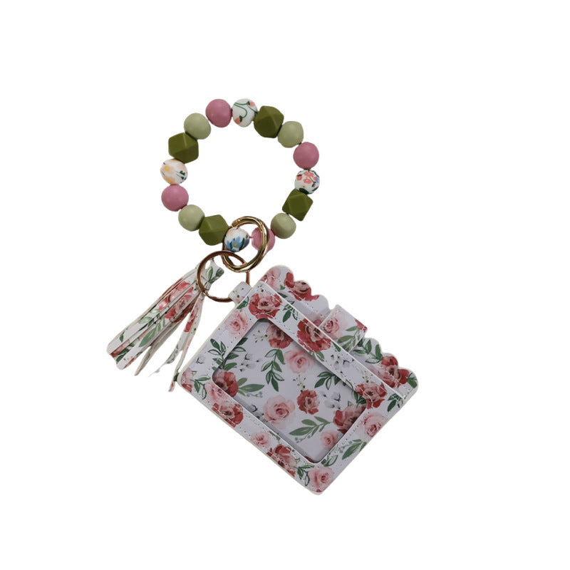 Fashion Beaded Bracelet Girls Small Wallet Lemon Printing Card Holder Silicone Beads Bracelet Keychain Credit