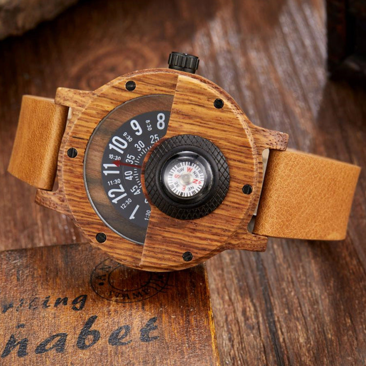 Multifunctional compass wooden watch