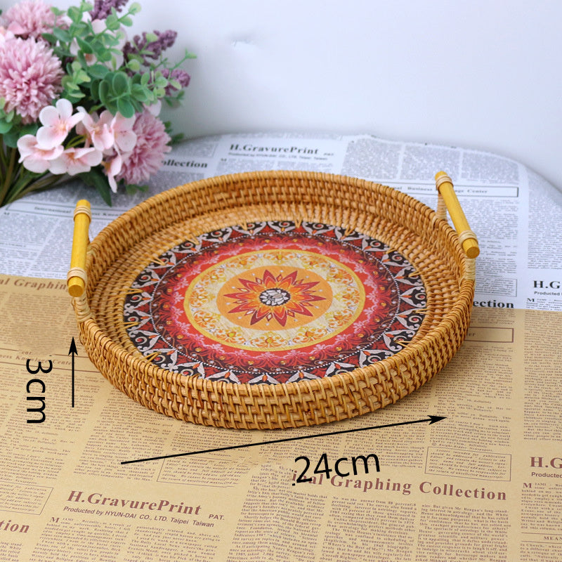 Handmade Woven Rattan Basket with Handle Fruit Cake