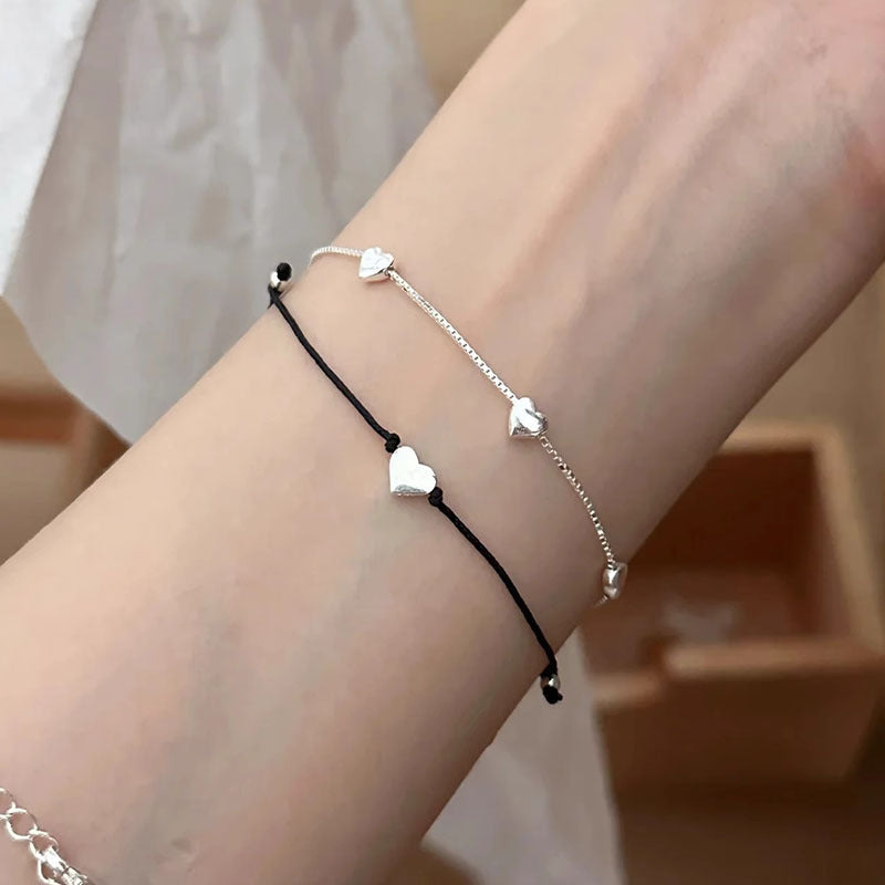 S925 Loving Heart In Sterling Silver Bracelet Female Ins Mori Sweet Temperament