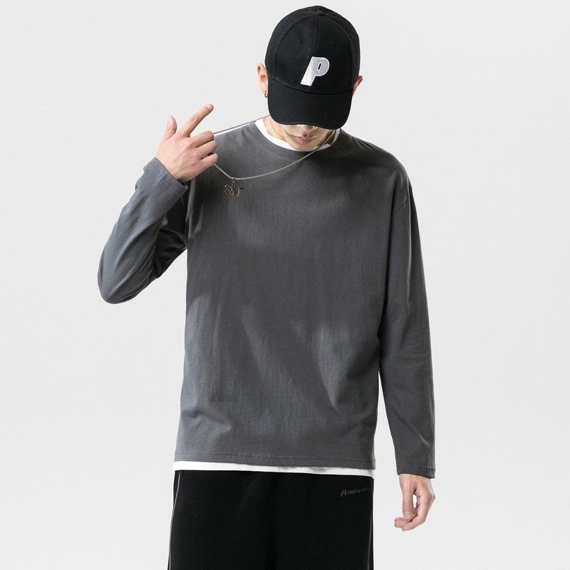 Youth Solid Color Round Neck Sports Pure Cotton Top Men