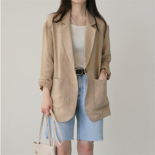 Women's British-style Casual Cotton And Linen Small Business Suit Coat