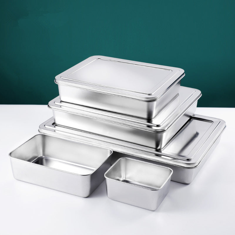 Stainless Steel Rectangular Plate Kitchen Preparing Plate Household With Lid