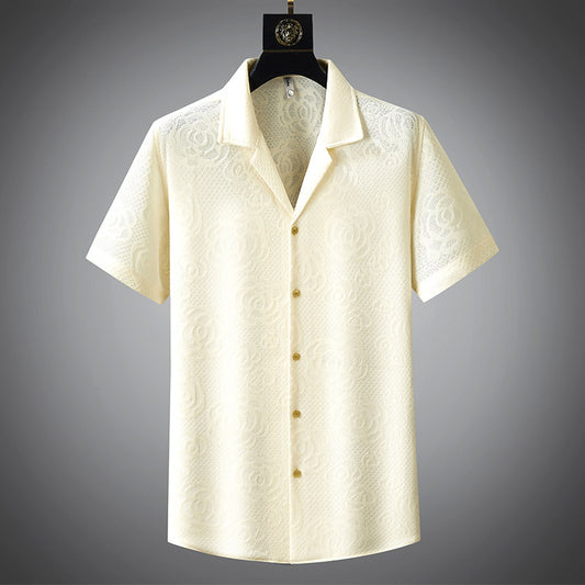 High-grade Jacquard Pattern Knitted Shirt Men's Short Sleeve Repair