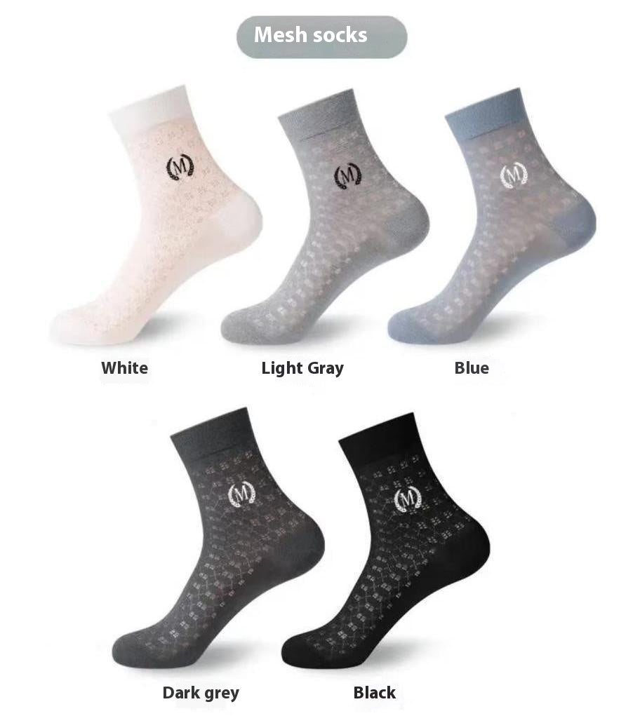 Men's Mid-calf Length Sock Ultra-thin Mesh Breathable Black And White Sports Stockings