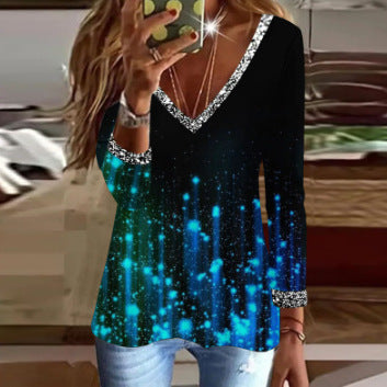 European And American New Elegant Elegant V-neck Women's Long-sleeved T-shirt