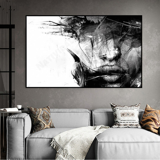 Abstract Face Black And White Line Art Drawing Poster